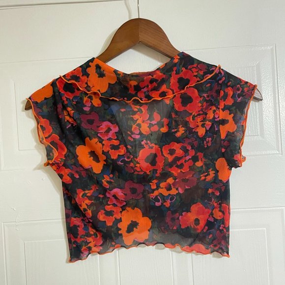 Urban Outfitters Open-Front Floral Mesh Top NWT - Picture 2 of 5